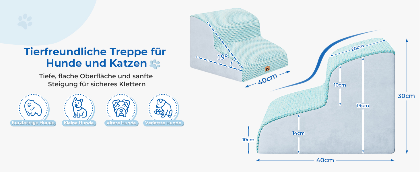 Сходинки для собак та котів, 3 ступені, 40 см, сірі (блакитні), миються, протиковзкі