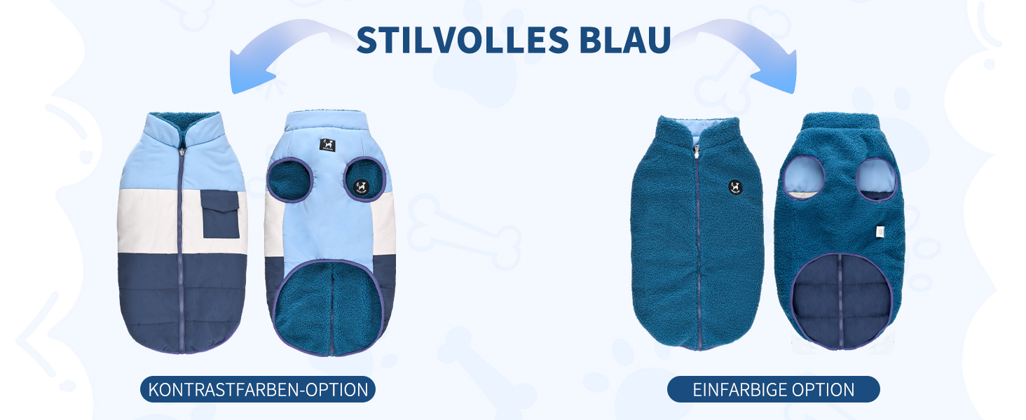 Зимовий одяг для собак: двосторонній водонепроникний теплий зимовий костюм з флісовою підкладкою, зручний застібкою-блискавкою, синій, розмір S (обхват грудей 58-60см, довжина спини 40см)