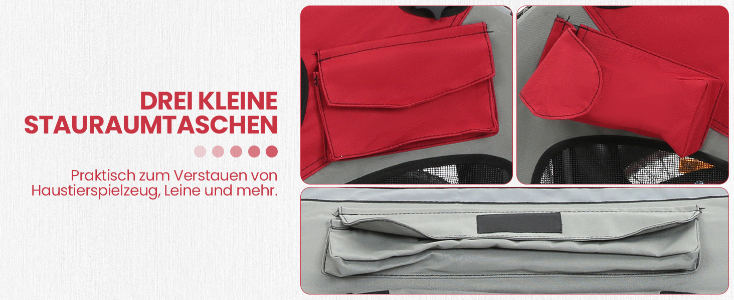 Причіп для собак до 30 кг, складний, з відбивачами, сумкою, м'яким внутрішнім простором та страхувальними ременями, червоний