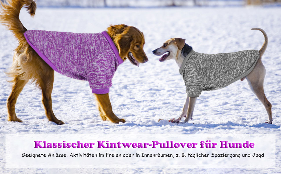 Пуловери для собак RANYPET 2 шт. Великі, теплі, зимові, в'язані, для середніх собак, 9XL (обхват грудей 90 см, довжина спини 75 см), 5XL (обхват грудей 70 см, довжина спини 55 см), колір: фіолетовий+сірий