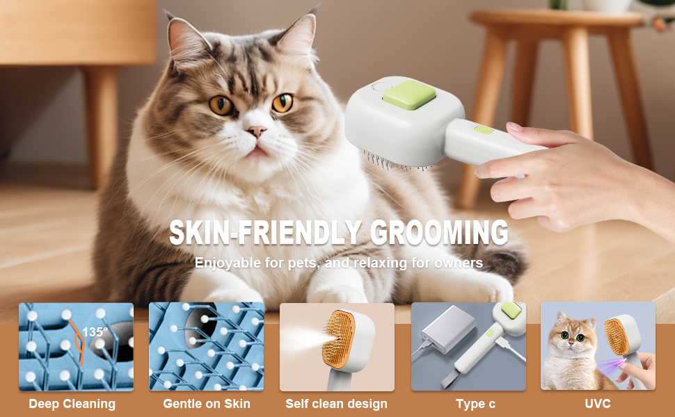 Парфумерна щітка для котів 4 в 1, синього кольору: догляд за шерстю котів та собак, самоочищення, антистатична