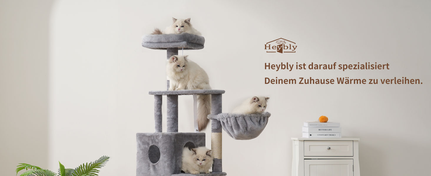 Котячий будиночок Heybly Kratzbaum HCT200SW, 125 см: кігтеточка, будиночок, лежанка, стрибкова платформа, сірий