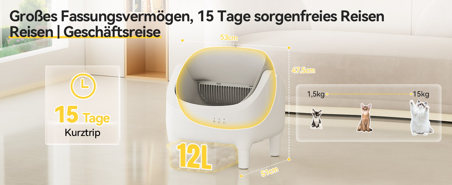 Автоматичний лоток для котів Devoko, самоочищуючийся, для великих котів до 15 кг, з керуванням через додаток, відкритий, зручний для котів, з ємністю 15 днів, легко чистити