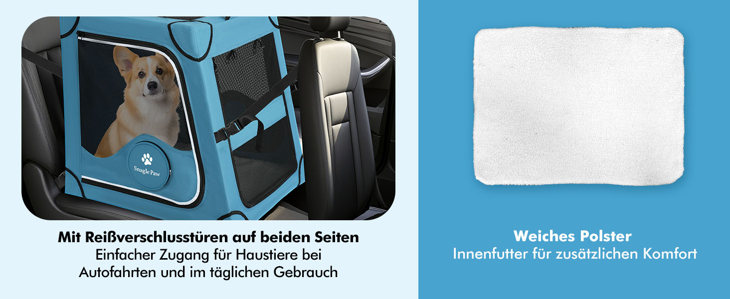 Складана переносна переносна коробка для собак Snagle Paw, стабільна переноска для заднього сидіння автомобіля з підголовником, металевий каркас, переноска для подорожей для середніх/великих собак, переноска з сітчастими дверцятами та м'якою оббивкою (68см x 60см x 63см)