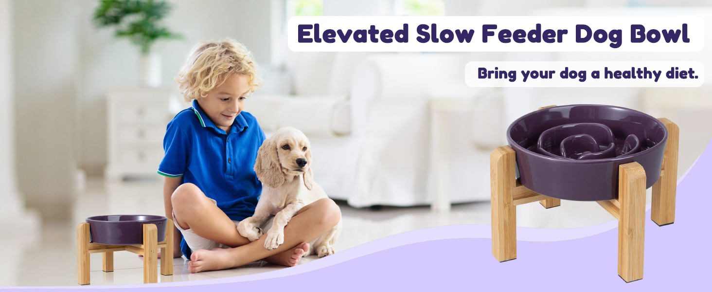 Антислизька годівниця для собак з кераміки, піднята - годівниця на бамбуковому підставці - для повільного годування - для маленьких та середніх собак - біла - діаметр 17 см