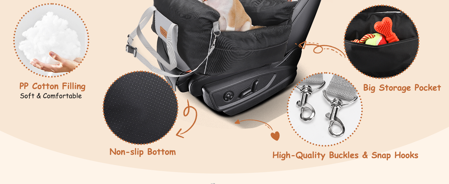 Автокрісло для собак Nobleza: зручне та миється, з кишеньками та двостороннім матрацом, L58x56x33 см, Oxford, на всі сезони