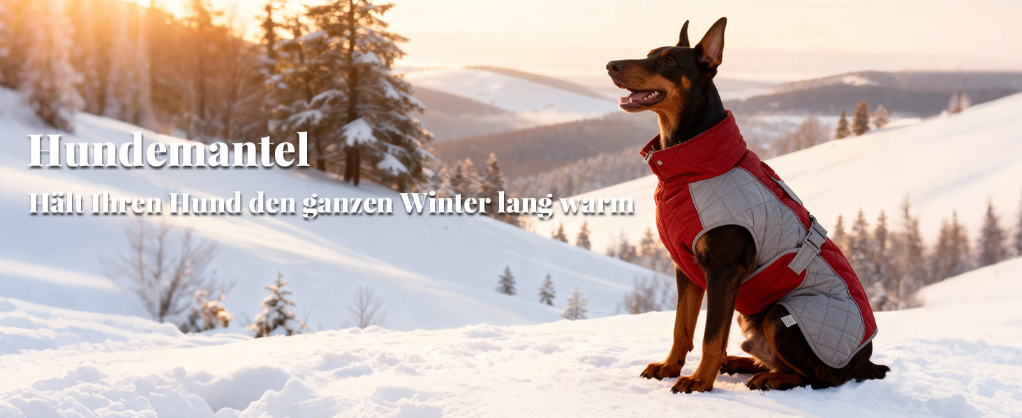 Зимовий теплий куртка для собак, вітро- та водовідштовхуючий, з потовщеним коміром, регульована блискавка, тепла зимова куртка для собак (Червоний/Сірий, M (58,6-68,6 см))