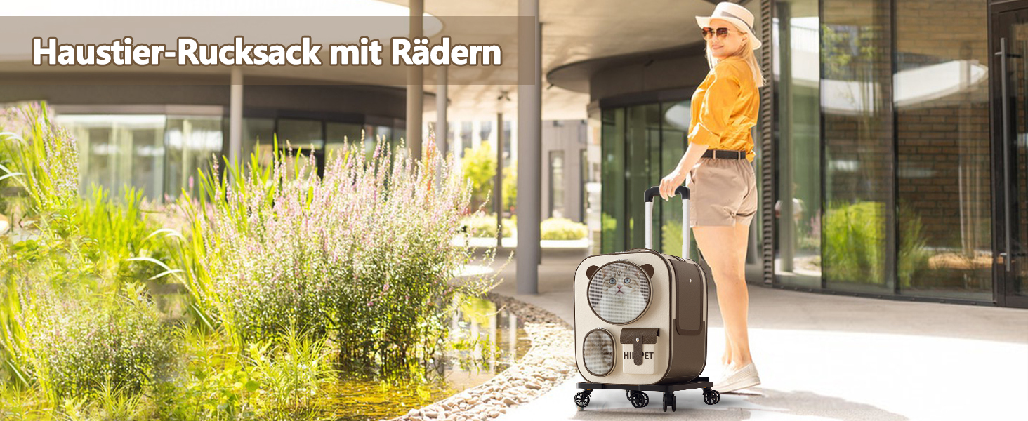 Рюкзак для тварин Galatée з колесами, зручний рюкзак для котів з знімними колесами, ролер-переноска для тварин, рюкзак для собак, ідеальний для подорожей/походів/відпочинку на природі (Блакитний)
