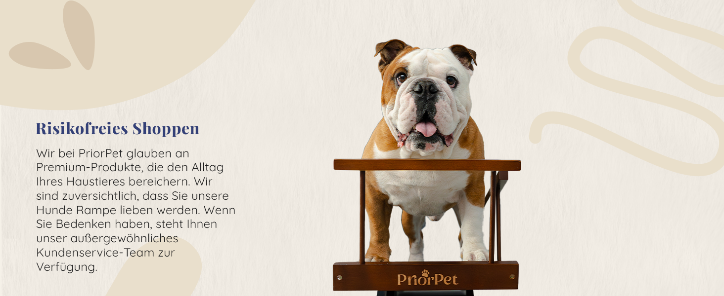 Сходинки для собак PRIORPET з берези з захисним бар'єром - регульована висота до 94.5 см - складаються - антиковзке покриття - для собак до 23 кг - колір: горіх