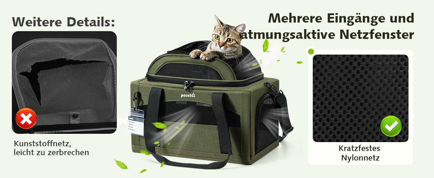 Транспортна сумка для котів Pecute: легка, складана, для подорожей, зелена