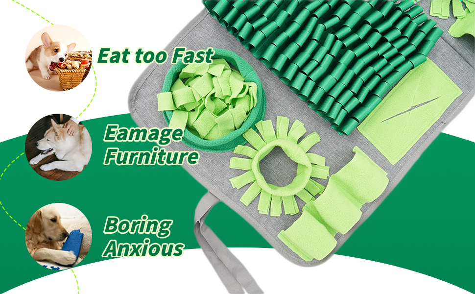 Килимок для собак HDOELGP Schnüffelteppich - інтерактивна іграшка-розвиваючий килимок для собак, зелений (44*66 см)