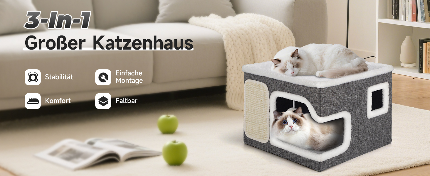 Кігтеточка-будиночок для котів Shikha, 2-ярусна, сіра, XXL, з ігровим м'ячиком, 61x45x32 см