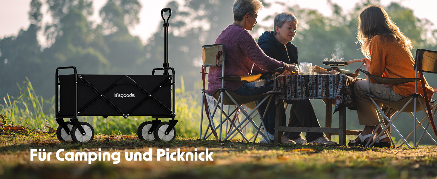 LifeGoods Фарбована візок-тачка, складаний садовий/пляжний візок, чорний – 98x45 см, 94L