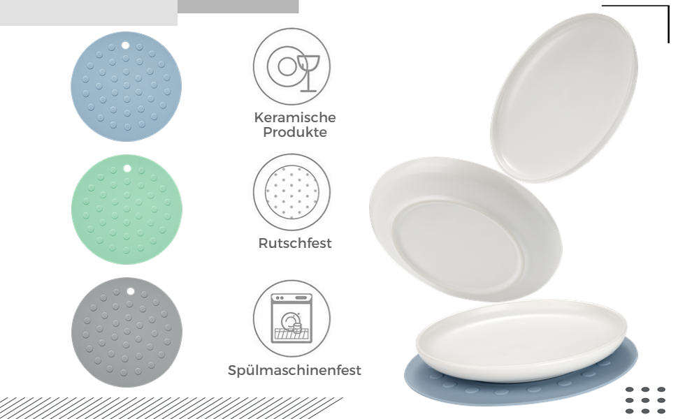 Керамічні годівниці для котів, набір 3 шт. з антиковзними килимками, широкі та плоскі миски для котів та кошенят, білий колір