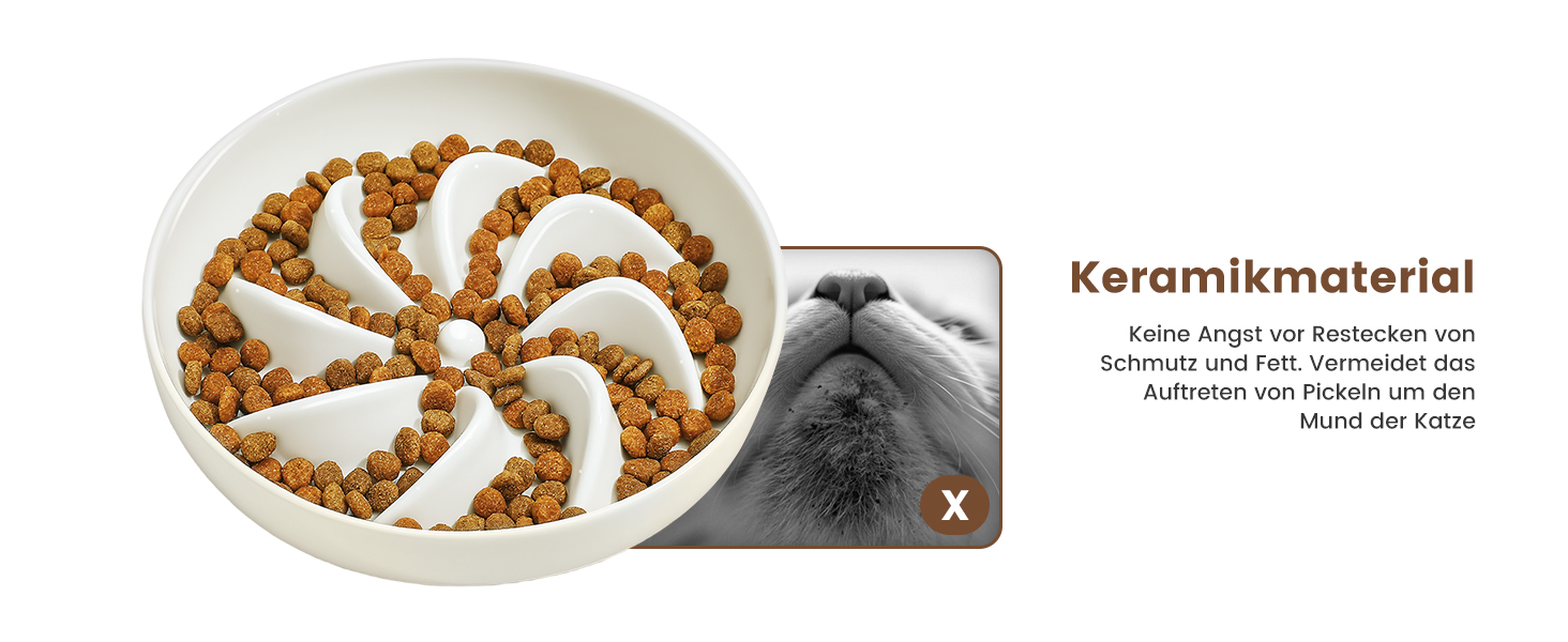 PETTOM Миска для котів протиковзаюча, піднята, керамічна, для повільного годування, біла. Підходить для котів та маленьких собак.