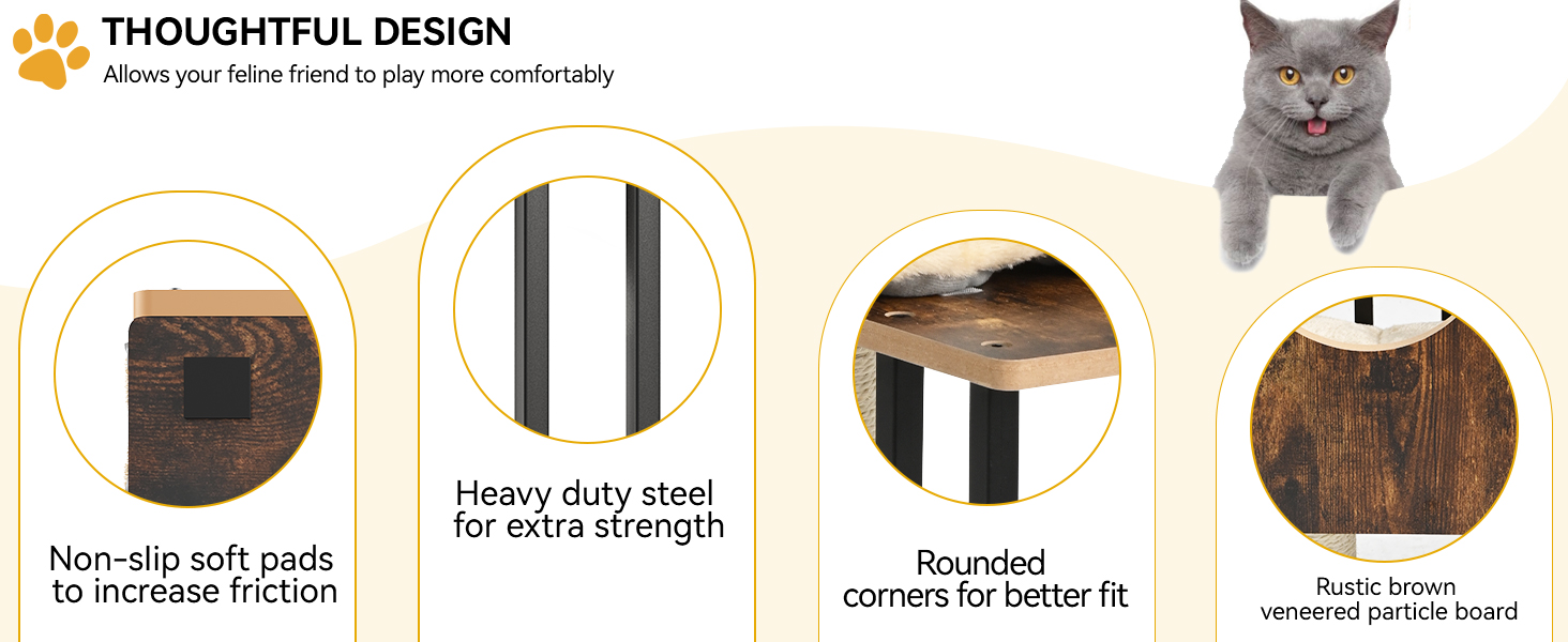 Дерев'яний кігтеточка YITAHOME 90 см з 3 рівнями для великих котів, кігтеточний комплекс з подушками, іграшками (пір'їнка, помпон), у кольорі