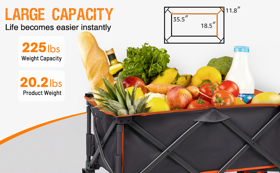 Складаний візок Bollerwagen для кемпінгу, саду, пляжу та покупок (100 кг, оранжевий)