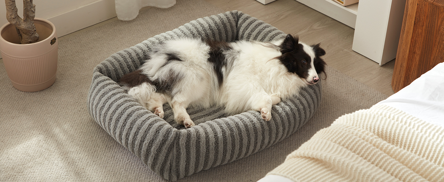 Лежанка для собак середнього розміру, миюча, знімний чохол, тепла, м'яка, заспокійлива, з антиковзаючою основою, 64 x 54 x 18 см, сіра