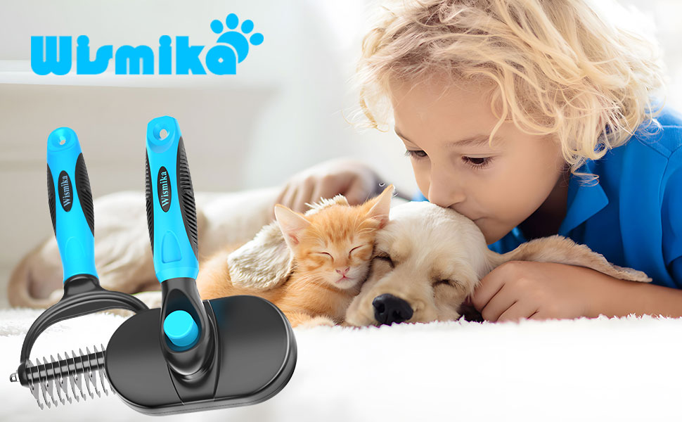 Двостороння щітка для грумінгу собак та котів 2-в-1, видаляє підшерстя, вичісує шерсть, самоочисна, блакитна