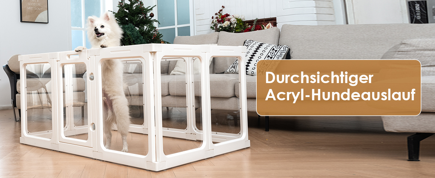 Акриловий вольєр для цуценят, 60 см, прозорий захист для собак, портативний вольєр для цуценят та собак середніх розмірів, для використання в приміщенні та на вулиці, 10 панелей, білий