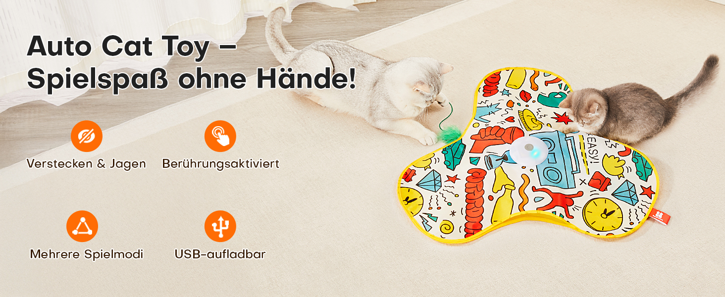 Інтерактивна іграшка для котів Potaroma з автоматичною подачею пір'я - перезаряджувана, з датчиком дотику та звуком миші, ідеальна для активних котів, з квітковим покриттям