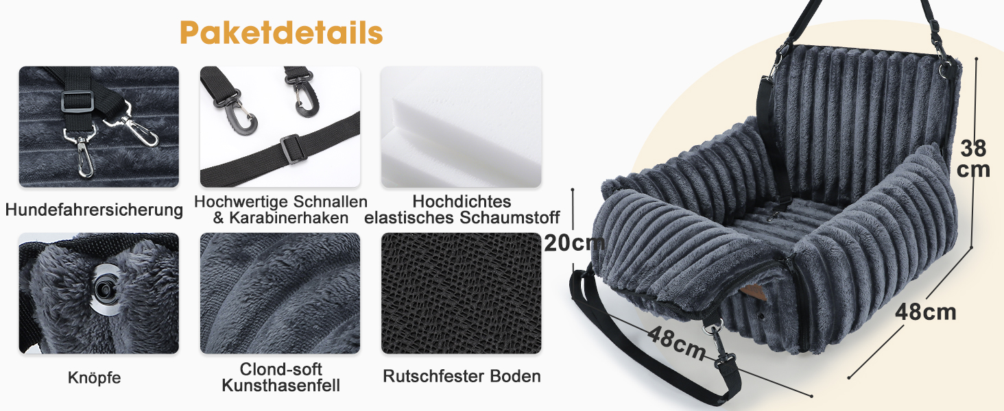 Автомобільне ліжко для собак MIXJOY: комфортне та безпечне місце для маленьких та середніх собак. Зручне кріплення, миється, з пам'яті-піни, сіре.