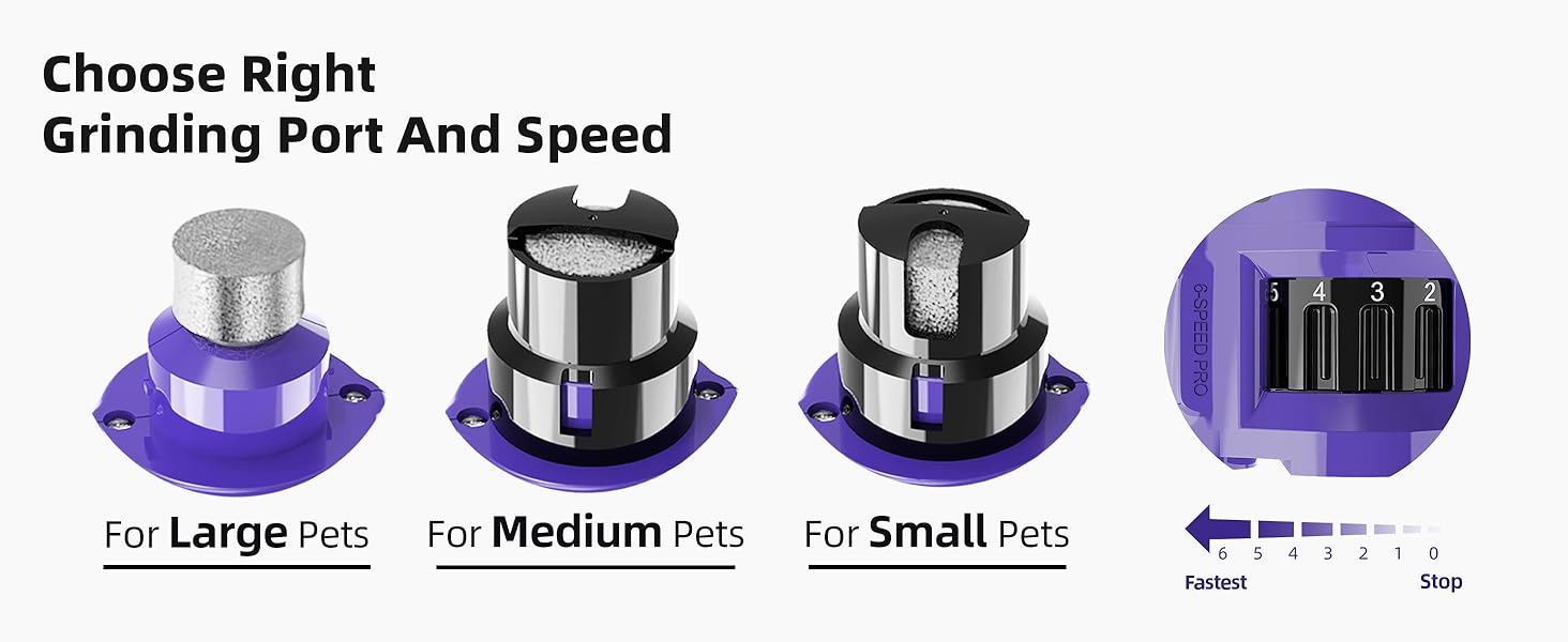 Електричний точилка для кігтів собак Casfuy - 6 режимів, 45 dB, з LED-підсвічуванням, для собак та котів великих, середніх та малих порід, фіолетовий