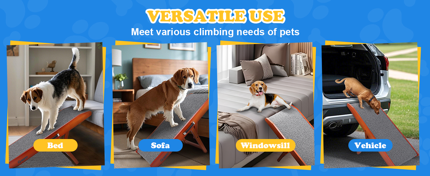 Рампа для собак Hunderampe - регульована, 34-61,5 см, з покриттям, що миється, з берези. Складана, антиковзка, для маленьких та великих собак (XL)