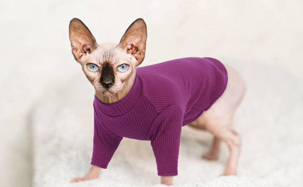 Одяг для безшерстних котів Sphynx: м'який пуловер з ролeкроєм та футболка з круглим вирізом (Чорний, XXL)