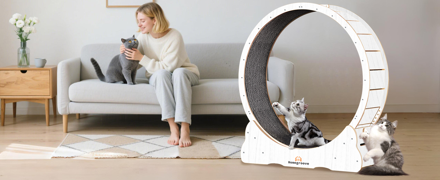 Катання для котів Homegroove, 113 см - біле, XL. Бігове колесо для котів знімним килимком для схуднення та здоров'я