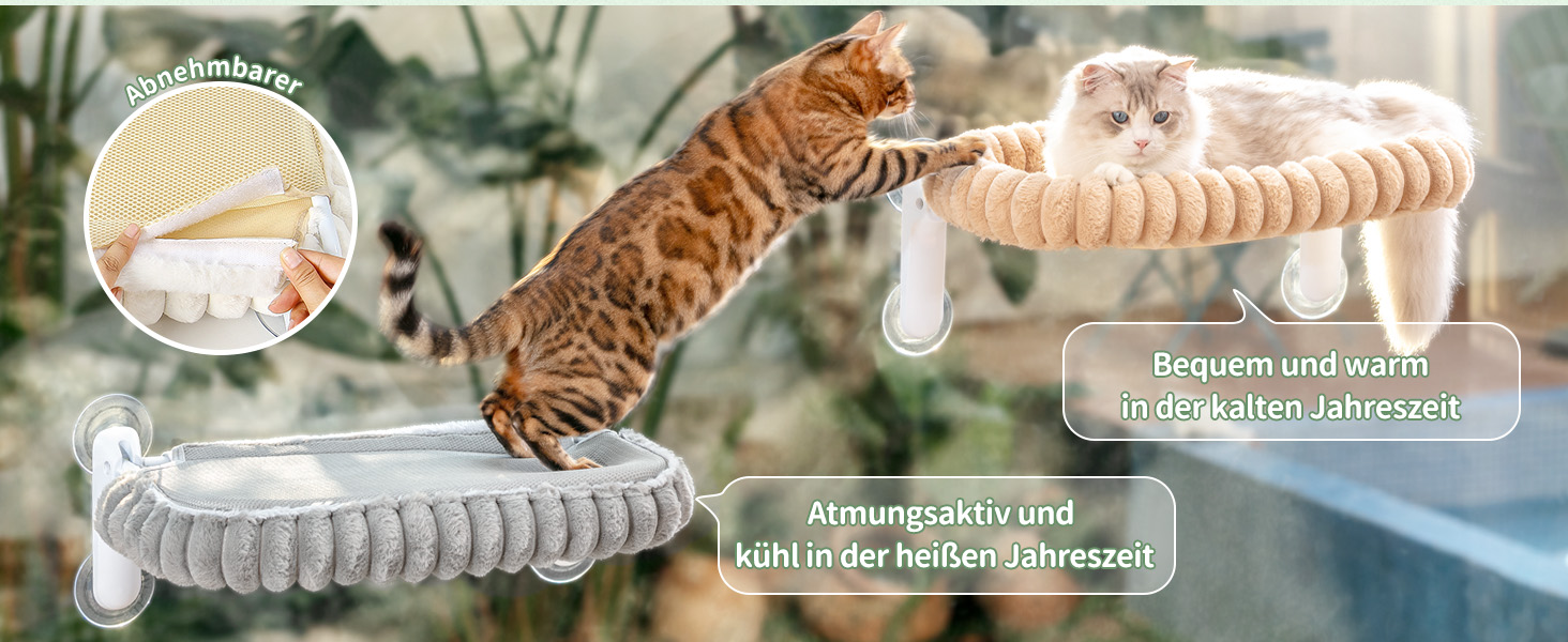 Ліжко для котів GUUSII HOME на вікно, розкладне, м'який плюш, 54*30 см (білий, M), 4 присоски, миється