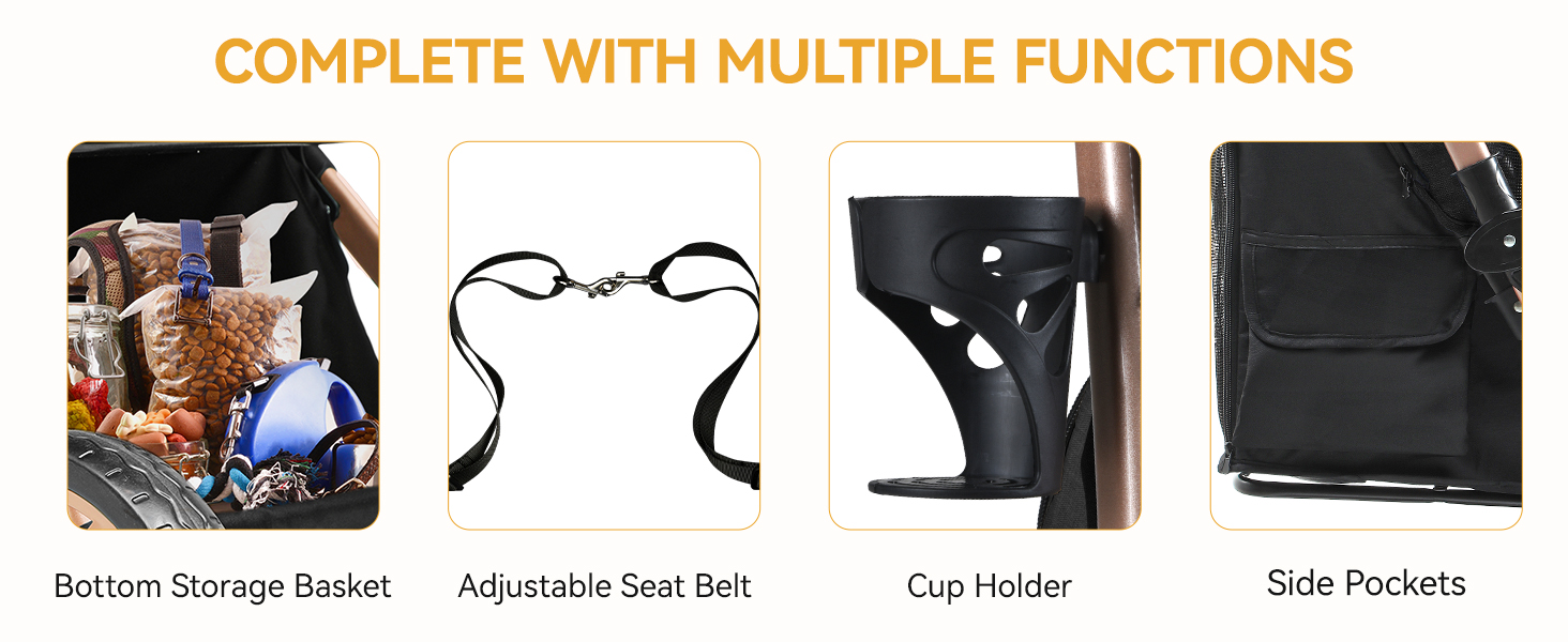 Візок для собак DWVO 3-в-1: візок, переноска, сумка. До 22 кг, EVA-колеса, сітчасті вікна, чорний (58,5x76x105 см)