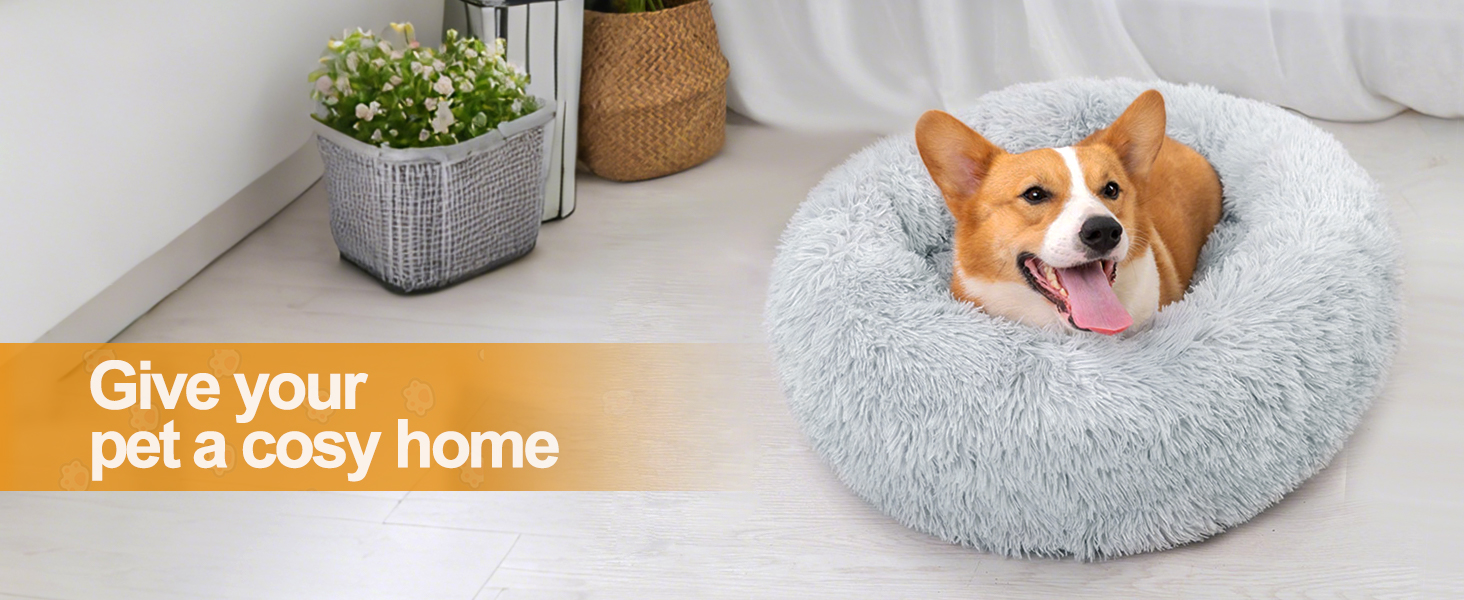 М'яке ліжко для собак та котів, зручне та тепле, 60 см, світло-сірий колір