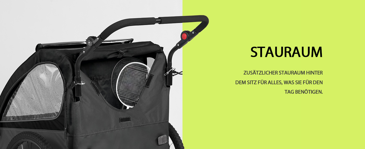 Дитячий велопричіп 2в1 з функцією коляски та бігуна, амортизація, регульована ручка-штовхач та гальма, для 1-2 дітей, до 40 кг, чорний