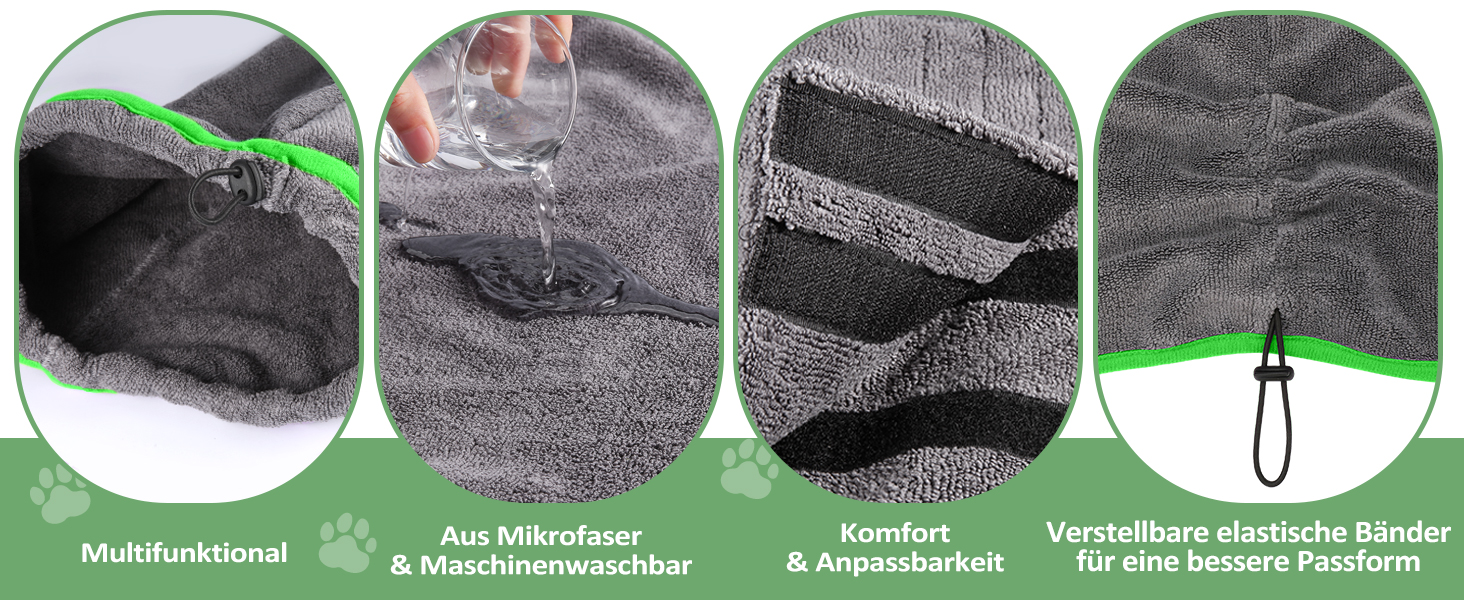 Рушник для собак, мікрофібра, середні та великі породи - сірий, швидко сохне, супер вбираючий, для собак та котів (чорний, M, сірий (зелена сторона))