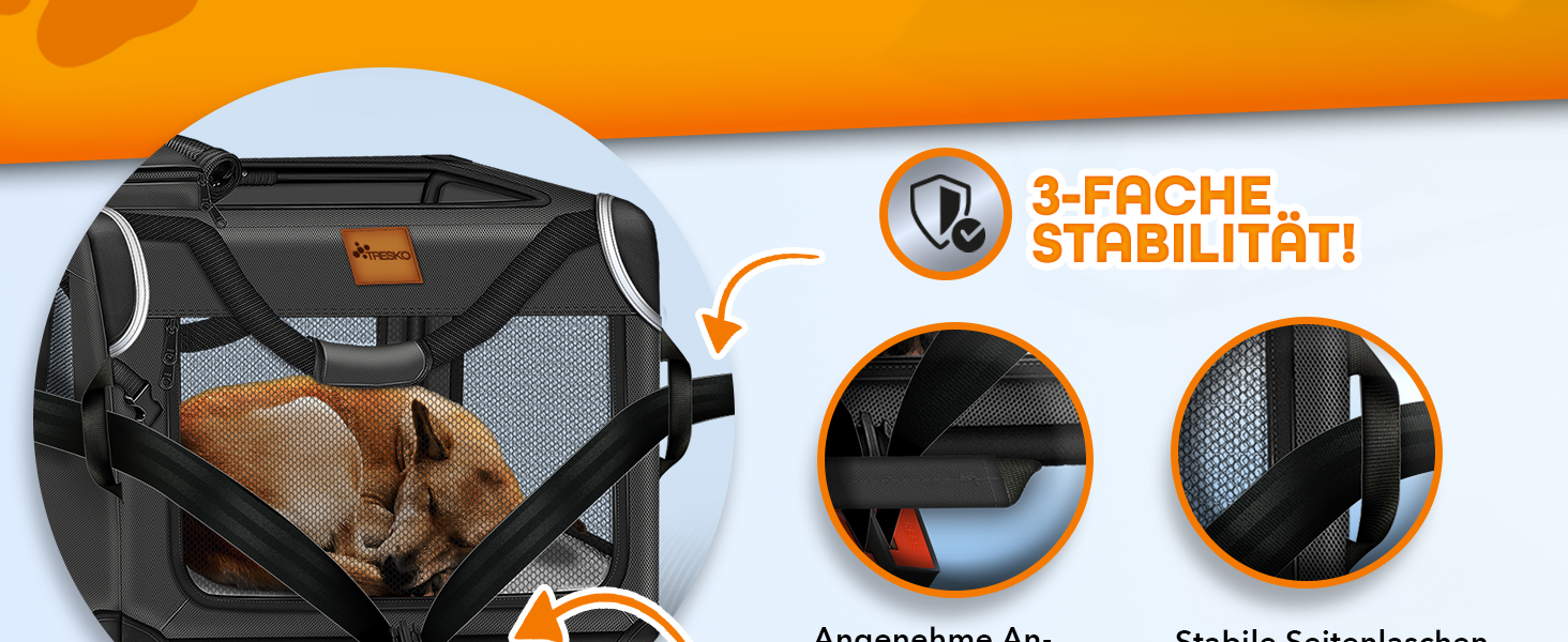 Транспортна переноска для собак та котів TRESKO® S (50x34x34 см) | Складана переноска з підкладкою, лопаткою та світловідбивачами | Для собак та котів | Navyblau