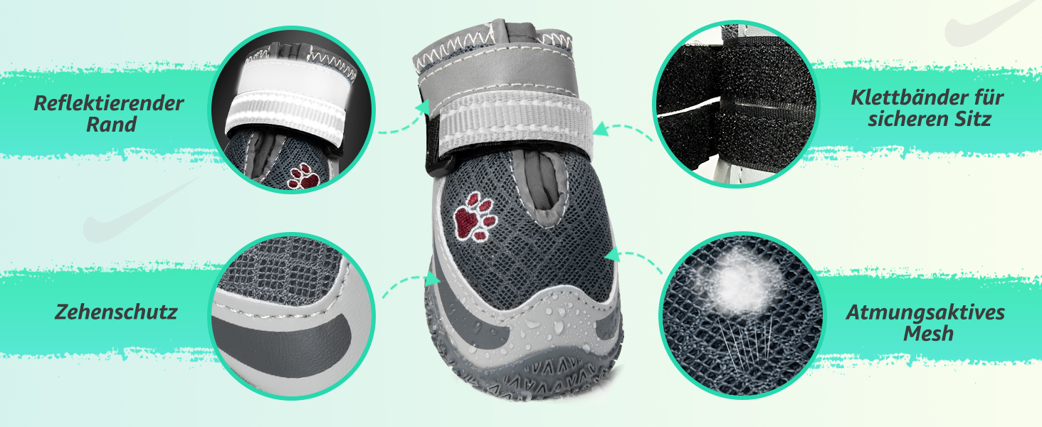 Взуття для собак SlowTon: 4 шт. захист лап, дихаючі, з неслизькою підошвою, регульовані, світловідбиваючі, водонепроникні. Підходять для собак маленьких, середніх та великих порід