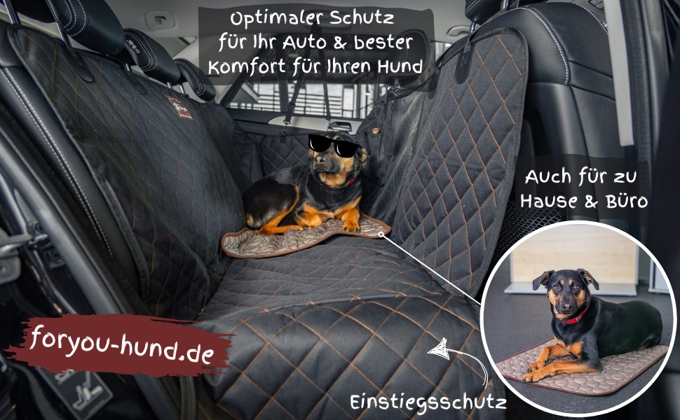 Захист сидінь автомобіля ForYou® з підстилкою для собак - Водовідштовхувальний захист сидінь для собак з боковими панелями та віконцем, стійкий до подряпин, преміум-якість, Made in Germany