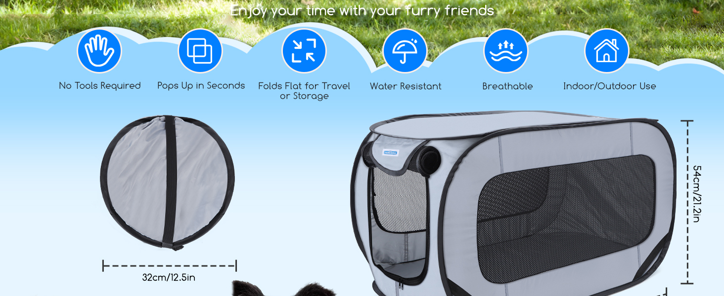 Переносний вольєр для собак та котів у машину, розкладний вольєр для тварин, 93x54x54 см