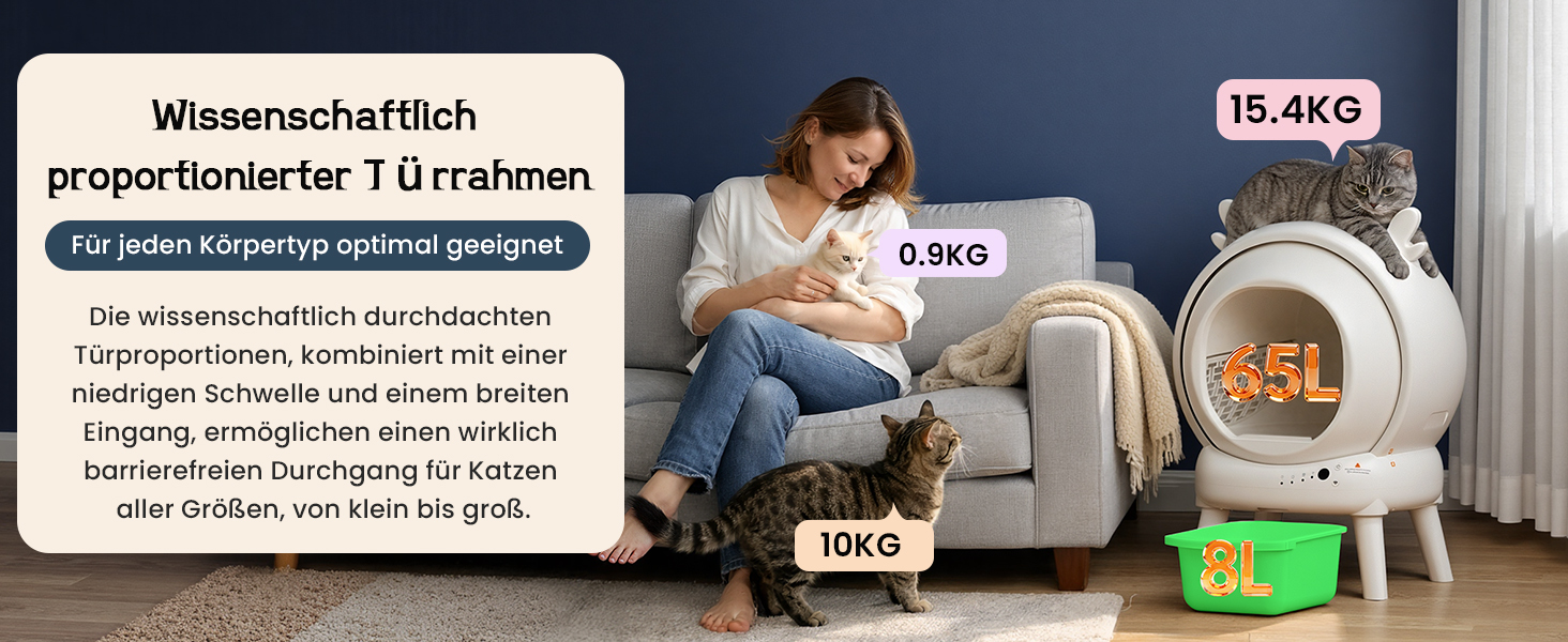 Автоматичний лоток для котів з самоочищенням 65л, 9 сенсорів, керування через додаток, захист від защемлення, для кількох котів, білий