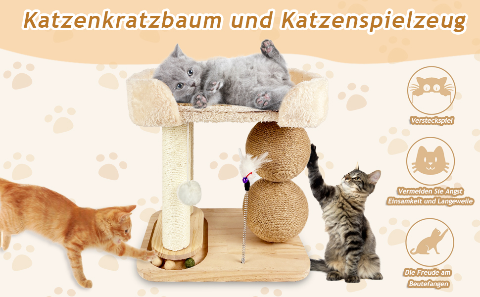 Інтерактивна іграшка для котів з дерева 6 в 1: меблі, кулі, м'яч, килимок, дряпка, кішка для середніх та маленьких котів