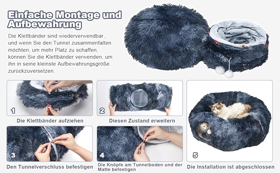 Туннель для котів Jiupety з лежаком, великий, темно-синій. Розкладний тунель-іграшка для котів, кроликів та хоряків. XXL