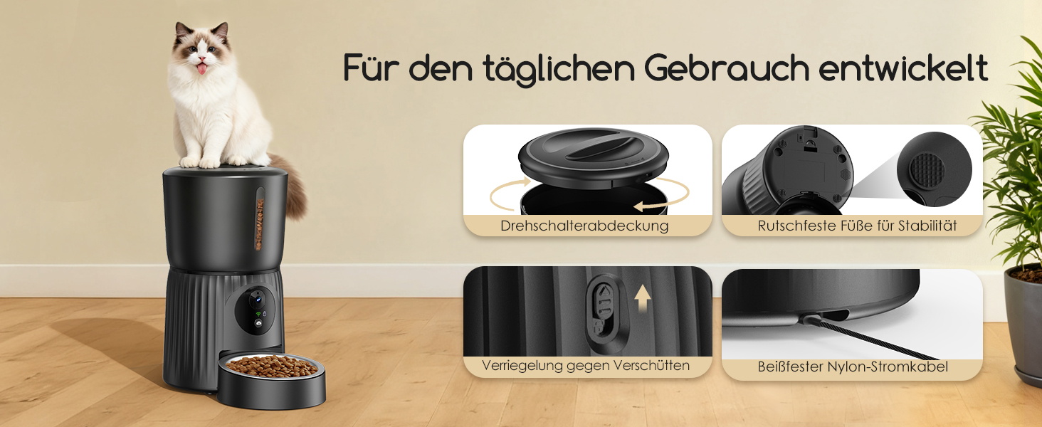 Автомат годівлі для котів Faroro з Wi-Fi, 1080P HD відео, нічне бачення, 4L, для котів/собак, двосторонній аудіо, керування через APP, антиблокувальний сенсор, подвійний примус