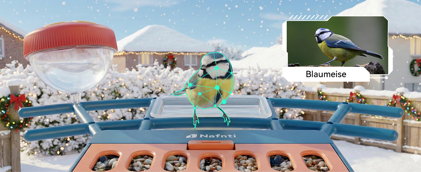 Кормушка для птахів з камерою, AI розпізнавання птахів, 2.4 ГГц/5 ГГц, сонячна, захищена від білок, миттєві сповіщення, 2K камера для заднього двору