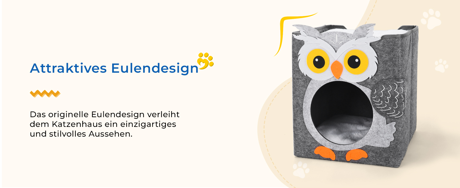 Двоповерховий будиночок для котів Dripex з фетру з подушкою, 30 x 35 x 35 см (Сова)