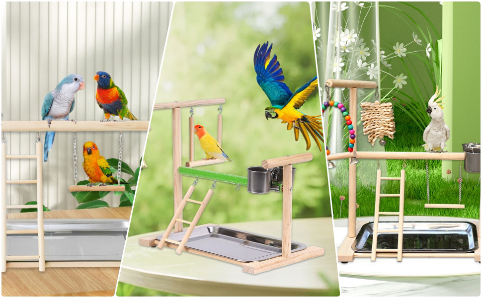 Ігровий комплекс Vogel Spielplatz для хвилястих попугаїв, з нержавіючою чашкою-годівницею, драбиною та підсідалом