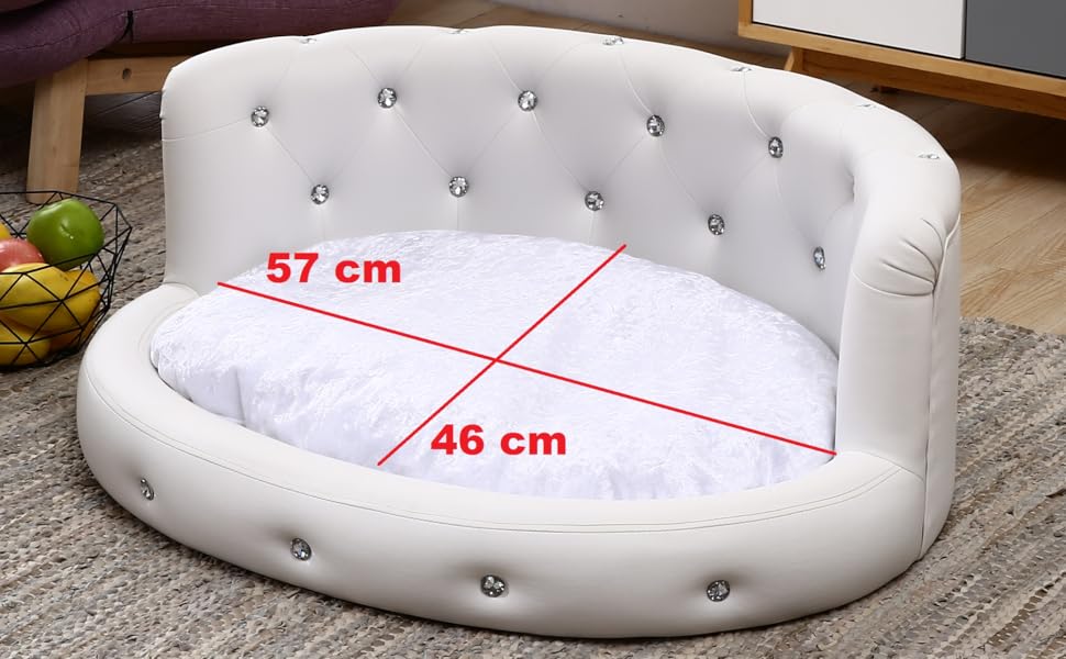 Ліжко для собак DaMi Luxus з великими стразами, овальне, біле, 35x73x63 см. Зручне, м'яке, для комфортного сну вашого улюбленця.