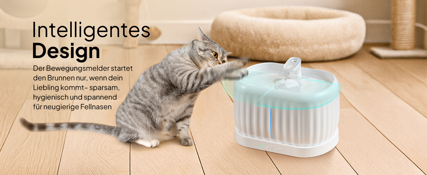 Турбофонтанчик для котів Pretty Paw з датчиком руху, бездротовий, 45 днів роботи від акумулятора, фільтр, 4 л, BPA Free, чорний