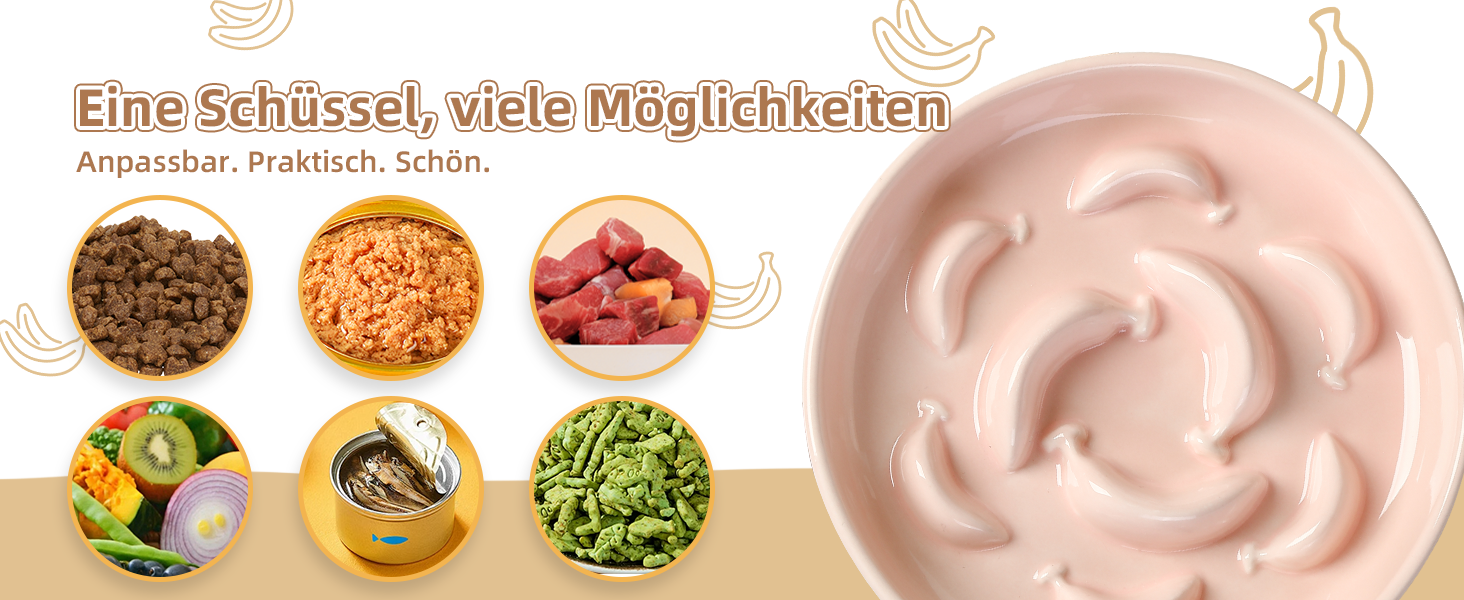 Антислизький годівниця для котів з кераміки з металевим підставкою - Підвищена годівниця проти захлинування - Лабіринтова миска для повільного годування - Рожевий (миска + бамбук - білий)