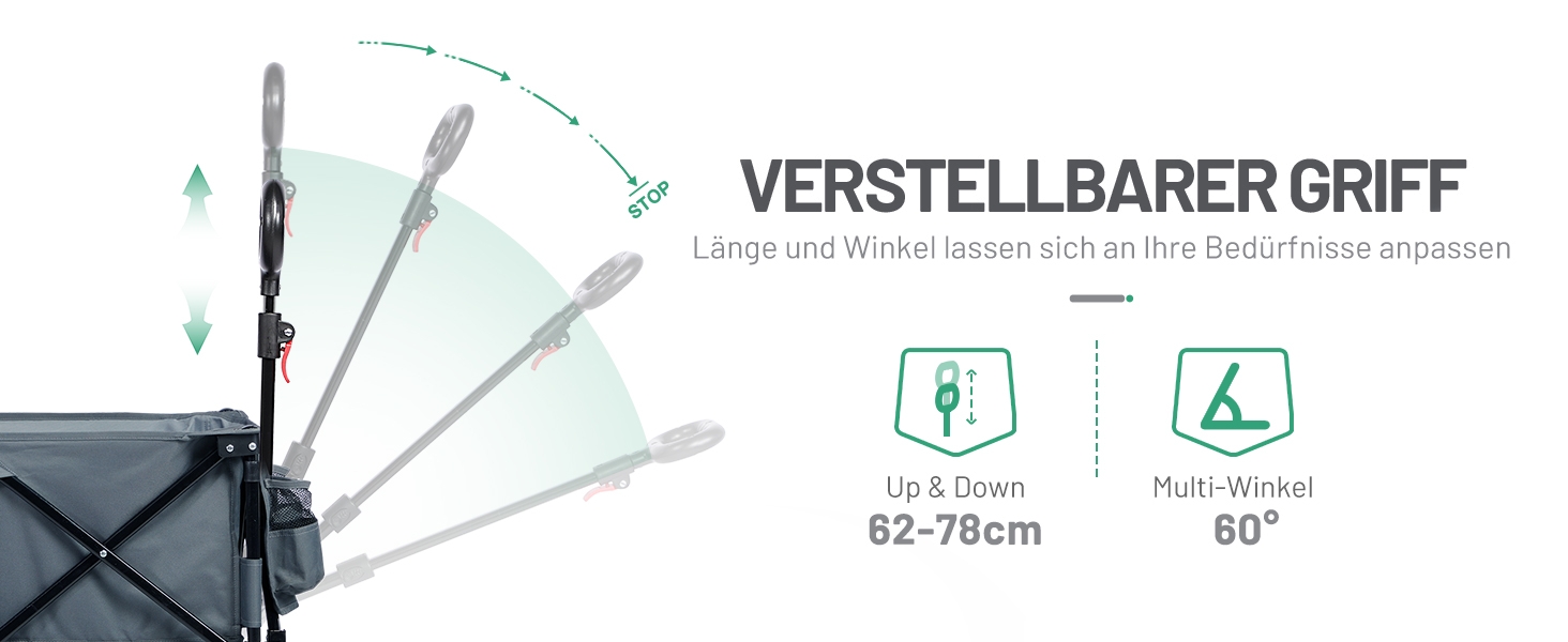 Вагончик Timber Ridge XXL: вантажний, складаний, з кишенями та тримачем для напоїв, для саду, кемпінгу, покупок (сірий)